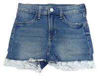 Modré riflové kraťasy s krajkou Denim Co.