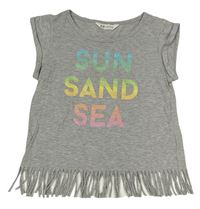 Šedé tričko s nápisem a třásněmi H&M