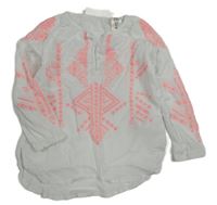 Bílo-neonvá halenka s výšivkami H&M