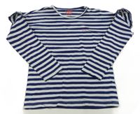 Bílo-tmavomodré pruhované triko s volánky Tchibo