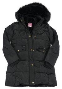 Černý šusťáková zimní kabát s kapucí s kožešinou George
