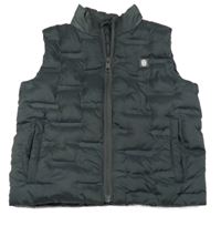 Tmavošedá šusťáková prošívaná zateplená vesta s nášivkou 