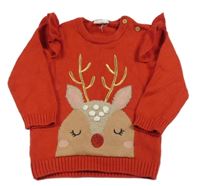 Červený svetr se sobem a volánky F&F