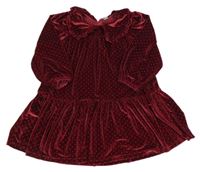 Vínové puntíkaté sametové šaty s límečkem Tu