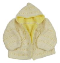 Smetanovo-žlutý pletený kabátek s kapucí 