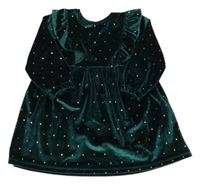 Tmavozelené sametové puntíkaté šaty s volánkem Primark