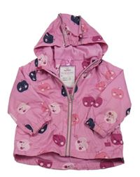 Růžová šusťáková lehce zateplená bunda s jablky a kapucí Topomini