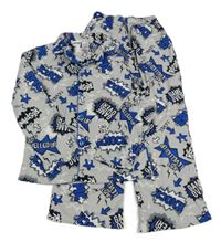 Šedo-modré fleecové pyžamo s nápisy Peacocks