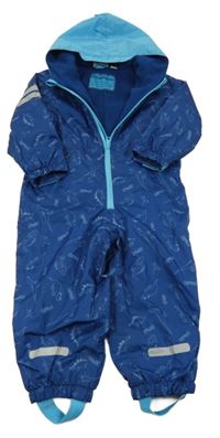 Modrá šusťáková jarní kombinéza s dinosaury a kapucí Impidimpi