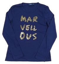 Tmavomodré triko s nápisem z flitrů Tom Tailor