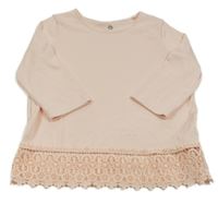 Světlerůžové žebrované triko s krajkou Pepperts