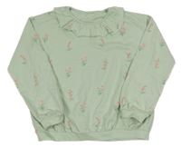 Mentolová melírovaná mikina s kytičkami a volánkem George