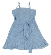 Světlemodro-bílé vzorované šaty s páskem Shein