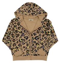 Hnědo-černo-barevná propínací mikina s leopardím vzorem a kapucí George