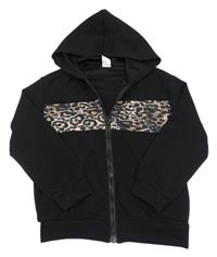 Černo-leopardí propínací mikina s kapucí