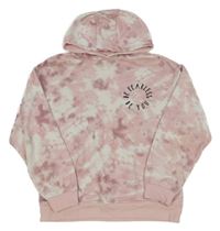 Růžovo-bílá batikovaná mikina s nápisem a kapucí Primark