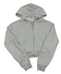 Šedá melírovaná propínací crop mikina s kapucí H&M