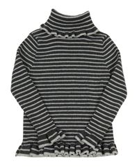 Šedo-bílý pruhovaný žebrovaný svetr s rolákem Primark