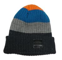 Šedo-modro-oranžová pruhovaná žebrovaná čepice Firetrap