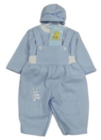 Nové - 3set - Světlemodré laclové tepláky + mikina + čepice Teddybear