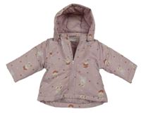 Světlerůžová šusťáková zimní parka se zajíčky a odepínací kapucí zn. Name it