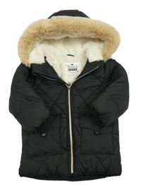 Černý šusťákový prošívaný zimní kabát s kapucí F&F