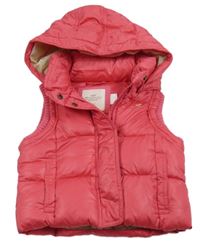 Růžová šusťáková prošívaná zateplená vesta s odepínací kapucí H&M