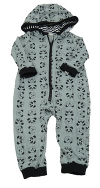 Světlemodro-černá tepláková kombinéza s medvídky a kapucí 