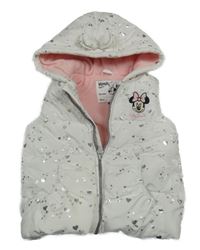 Bílá šusťáková prošívaná zateplená vesta s Minnií a kapucí C&A