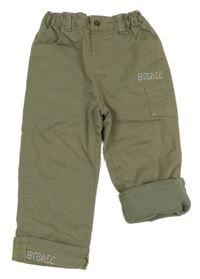 Khaki plátěné podšité kalhoty s nápisem