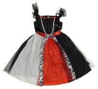 Černo-červeno-bílé sametovo/síťované šaty George