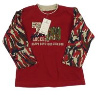 Nové - Červeno-vzorovaná mikina s nápisem Ririsheng