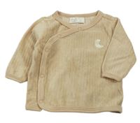 Béžová sametová žebrovaná zavinovací mikina s měsícem 