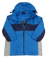 Modro-tmavomodrá šusťáková jarní bunda s ukrývací kapucí Sherpa
