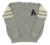 Šedý oversize svetr s proužky a písmenkem H&M