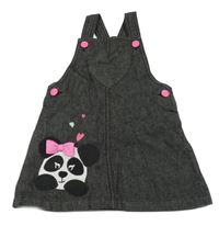 Černé riflové laclové šaty s pandou St. Bernard 