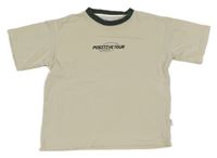 Béžovo-tmavozelené crop tričko s nápisem Zara