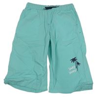 Světlemodré plátěné capri kalhoty s palmami Y.F.K. 