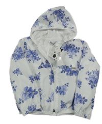 Nové - Bílá šusťáková jarní bunda s květy a kapucí Ebito