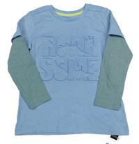 Nové - Světlemodro-khaki triko s 3D nápisem Dunnes