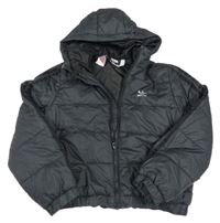 Černá šusťáková prošívná zimní crop bunda s logem a kapucí Adidas