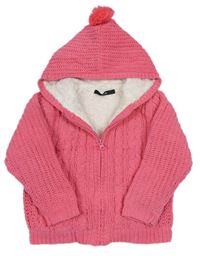 Růžový vzorovaný propínací zateplený svetr s kapucí George