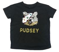 Černé melírované crop tričko s medvídkem Pudsey z překlápěcích flitrů zn. George