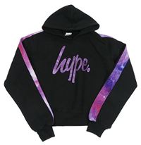 Černá crop mikina s logem a pruhem a kapucí hype.
