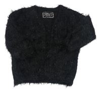 Černý chlupatý svetrový cardigan se třpytkami YD