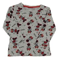 Šedé melírované triko s Minnie a srdíčky 