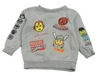 Šedá melírovaná mikina se superhrdiny Tu