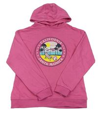 Tmavorůžová mikina se znakem s obrázkem a nápisy a kapucí zn. PRIMARK