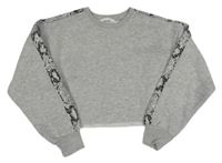 Šedá melírovaná crop mikina se vzorem Candy Couture