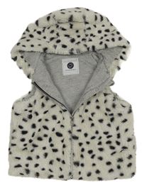 Smetanovo-černá vzorovaná kožešinová zateplená vesta s kapucí Tu